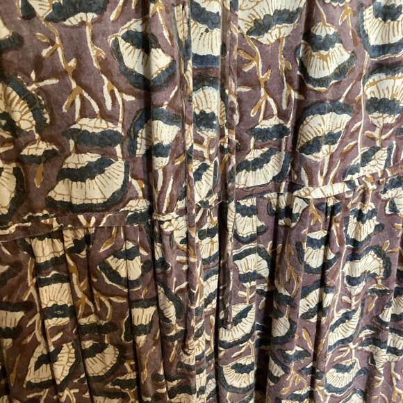 Maleu Washed Cotton Block Print Burgundy Floral Tiered Maxi Dress S - Picture 8 of 8